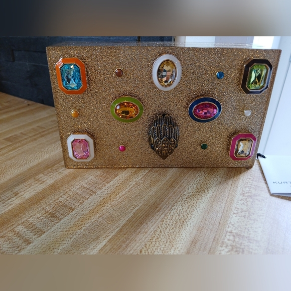 Kurt Geiger NWT Gold Sparkle with Bling Clutch/Crossbody - Picture 5 of 13